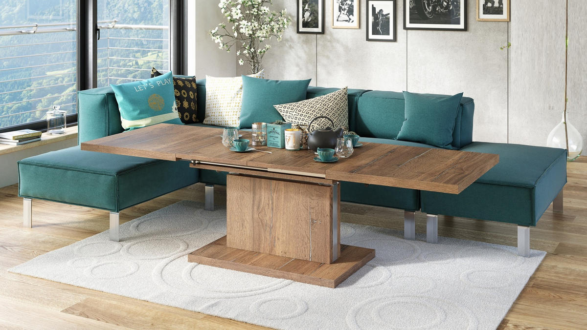 COUCHTISCH rechteckig Eiche Halifax höhenverstellbar ausziehbar - Eichefarben, Holzwerkstoff (70/120/56cm) - designimpex