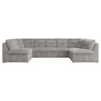 WOHNLANDSCHAFT COMODO U Hellgrau Cord - Silberfarben/Hellgrau, Textil/Metall (340/93/206cm) - MKS