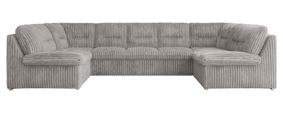 WOHNLANDSCHAFT COMODO U Hellgrau Cord - Silberfarben/Hellgrau, Textil/Metall (340/93/206cm) - MKS