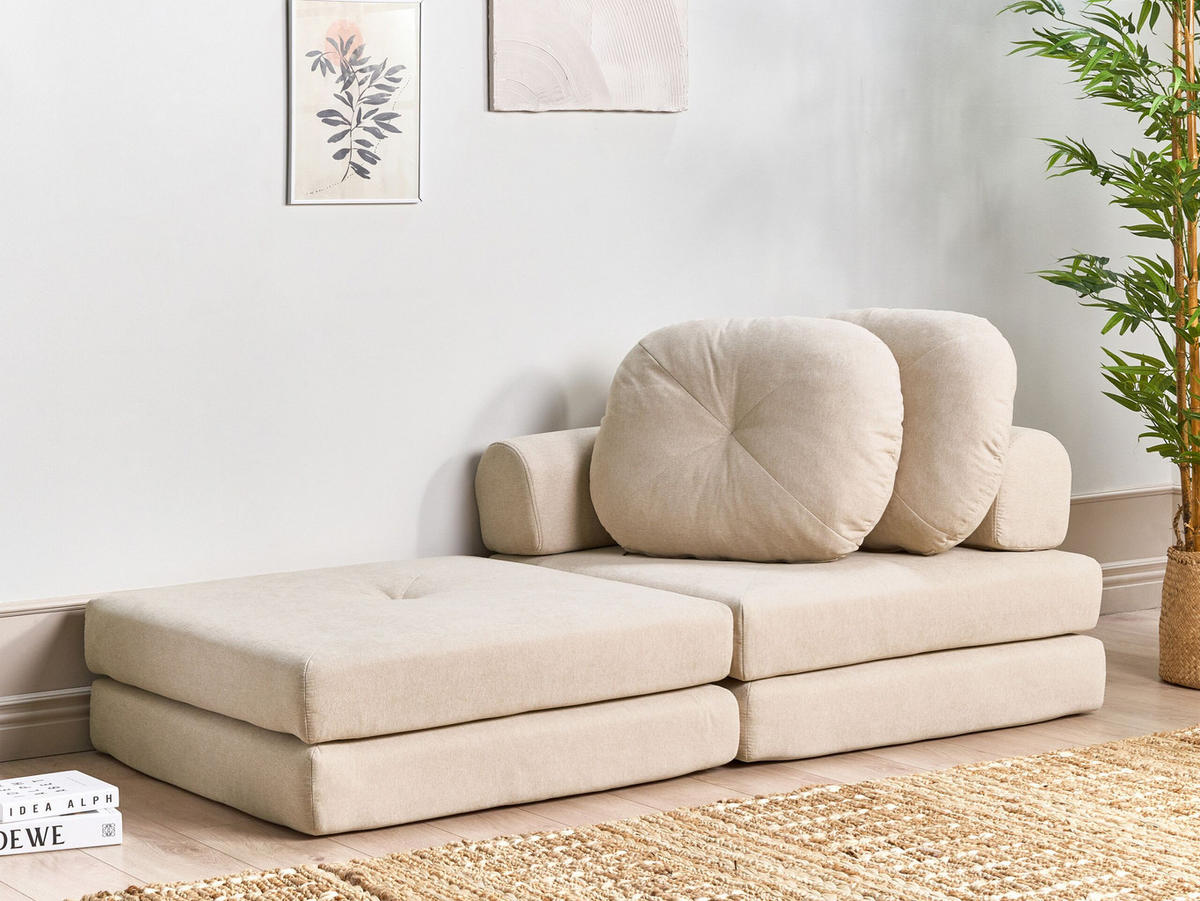 1-SITZER BODENSOFA Stoff hellbeige mit Schlaffunktion Olden - Beige, Textil (81/54/91cm) - Beliani