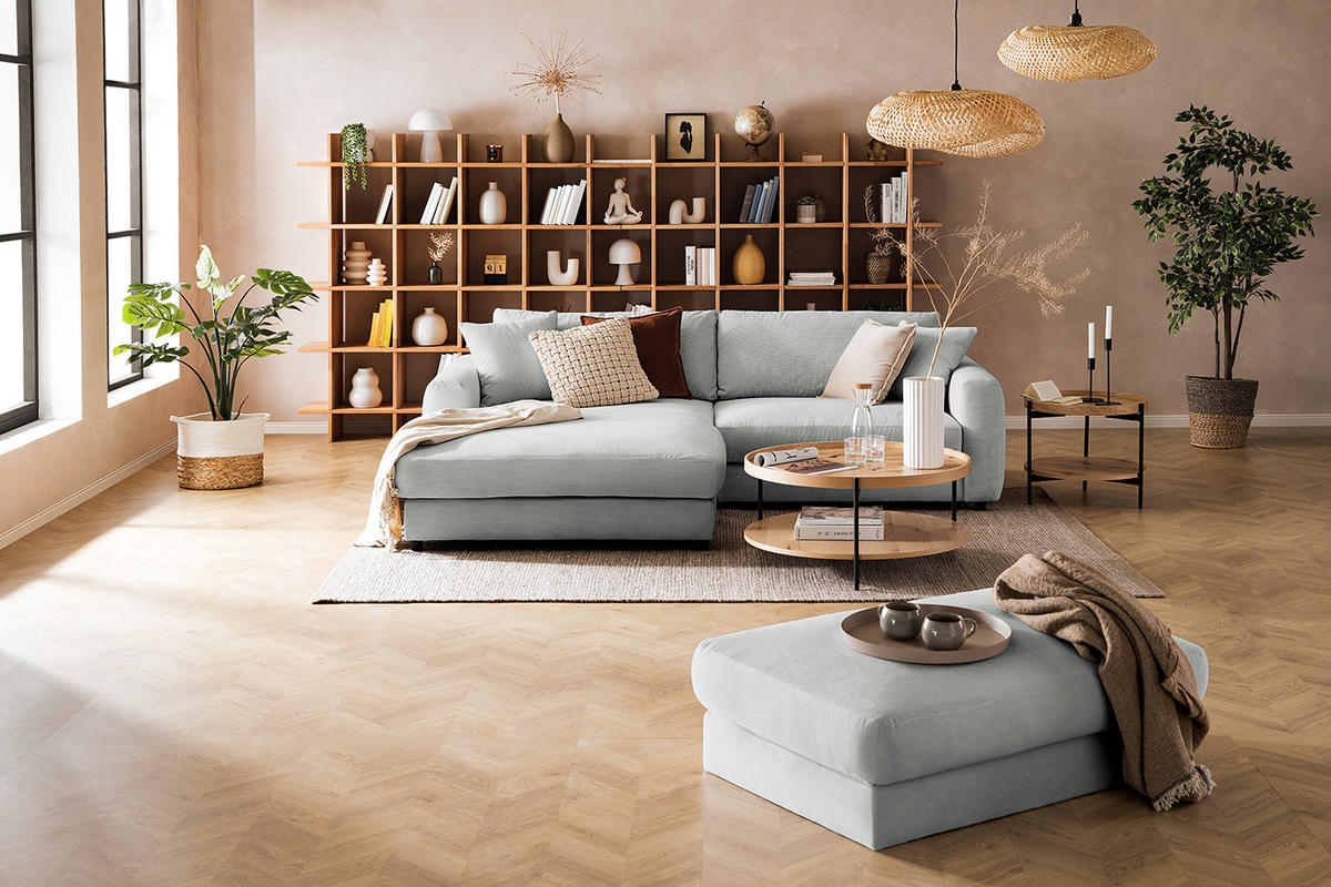 ECKSOFA mit Longchair - Schwarz/Grau, Kunststoff/Textil (238/183cm) - home24