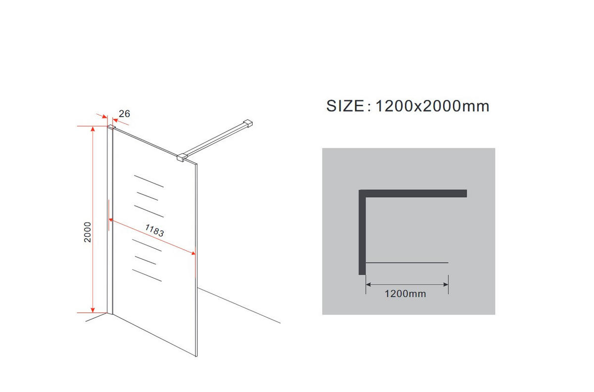 DUSCHWAND AQUOS Klar 120 x 200 cm 10 mm ESG - Klar, Glas (120/200cm) - Glasdeals