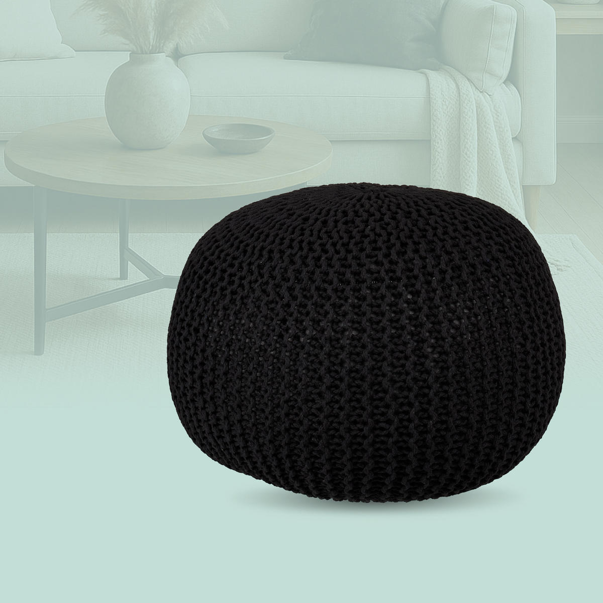STRICKPOUF - Schwarz, Kunststoff/Textil (46/33/46cm) - Relaxdays