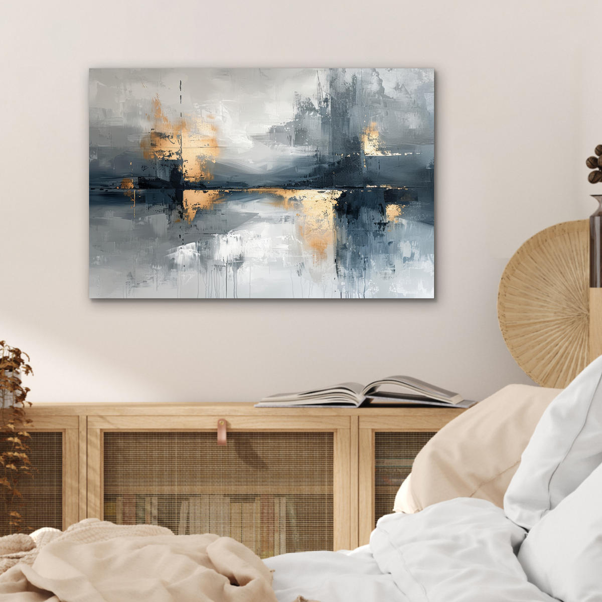 METALLBILD Kunst - Grau - Gold - Abstrakt 60x40 cm - Dunkelgrau, Metall (60/40cm) - MuchoWow