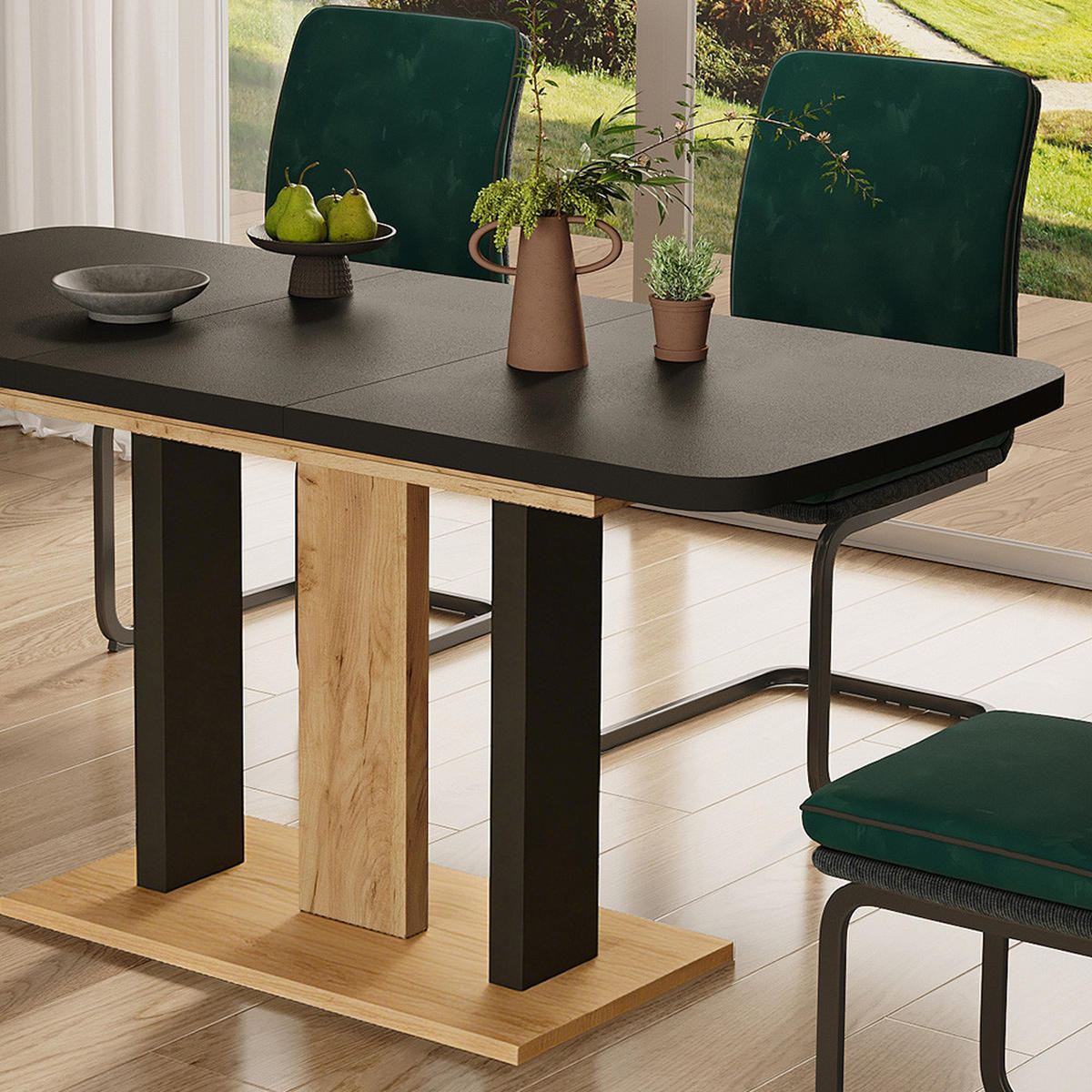 ESSTISCH Fenaro Schwarz/Goldkraft Eiche 120 x 80 cm 2 Teile - Honigeiche/Schwarz, Holzwerkstoff (80/120/77.3cm) - Vicco