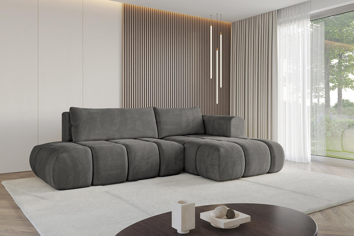 ECKSOFA Ottomane Rechts CLOUD-L 289x180x40 Dunkelgrau Velours - Dunkelgrau, Holzwerkstoff/Kunststoff (289/180cm) - ALTDECOR