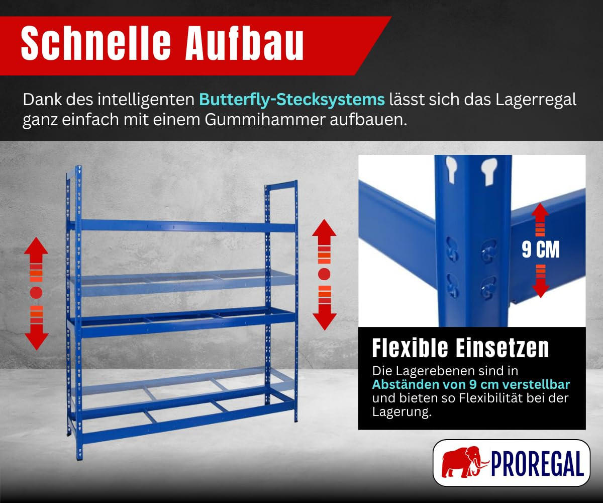 REIFENREGAL Tiger XL 200x180x45 cm 300 kg Fachlast bis zu 21 Reifen auf 3 Ebenen Blau - Blau, Metall (180/200/45cm) - PROREGAL