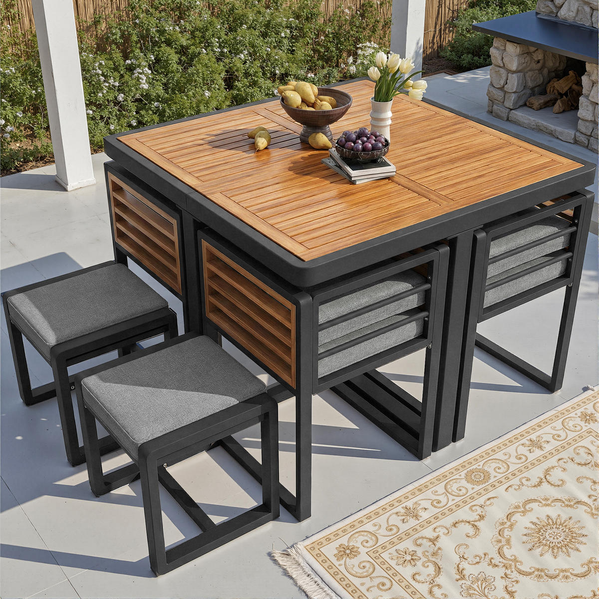 GARTENMÖBEL-SET Modernes 7-tlg. Natur/Beige - Grau, Holz - ComfortXL