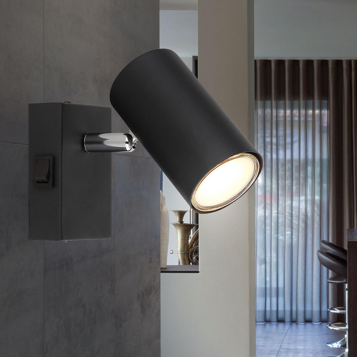 WANDLEUCHTE Metall Schwarz Chrom - Schwarz, Metall (7/10/12cm) - Globo Lighting