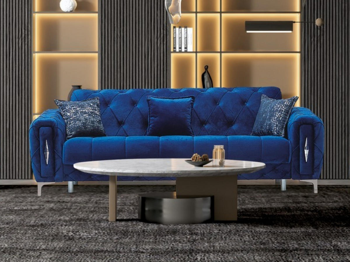 SITZGARNITUR Patna, Blau Stellvariante 3+3+1 - Blau, Holzwerkstoff/Kunststoff (245/80/100cm)