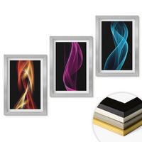 WANDBILDER 3er Set - 20x30 cm Silberner Rahmen - Neonwellenlinien auf dunklem Hintergrund - Silberfarben, Kunststoff (20/30cm) - ArtPrintCave