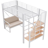 HOCHBETT 90/200 cm DE-01525, in Weiß, mit Polstersofa, Stauraum und Sicherheitstreppe - Weiß, Metall (90/200cm) - ComfortXL