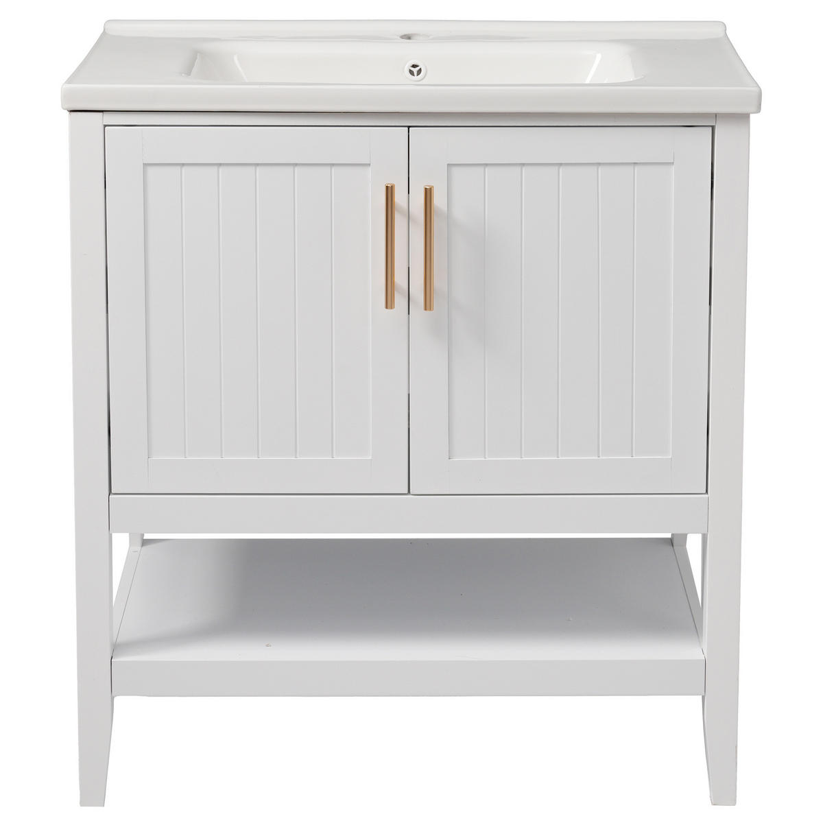 WASCHTISCH mit Unterschrank aus MDF 80x47x89 cm in Weiß, bodenstehend, pflegeleicht und mit Keramikbecken - Weiß, Holzwerkstoff (80/89/47cm) - Modfu