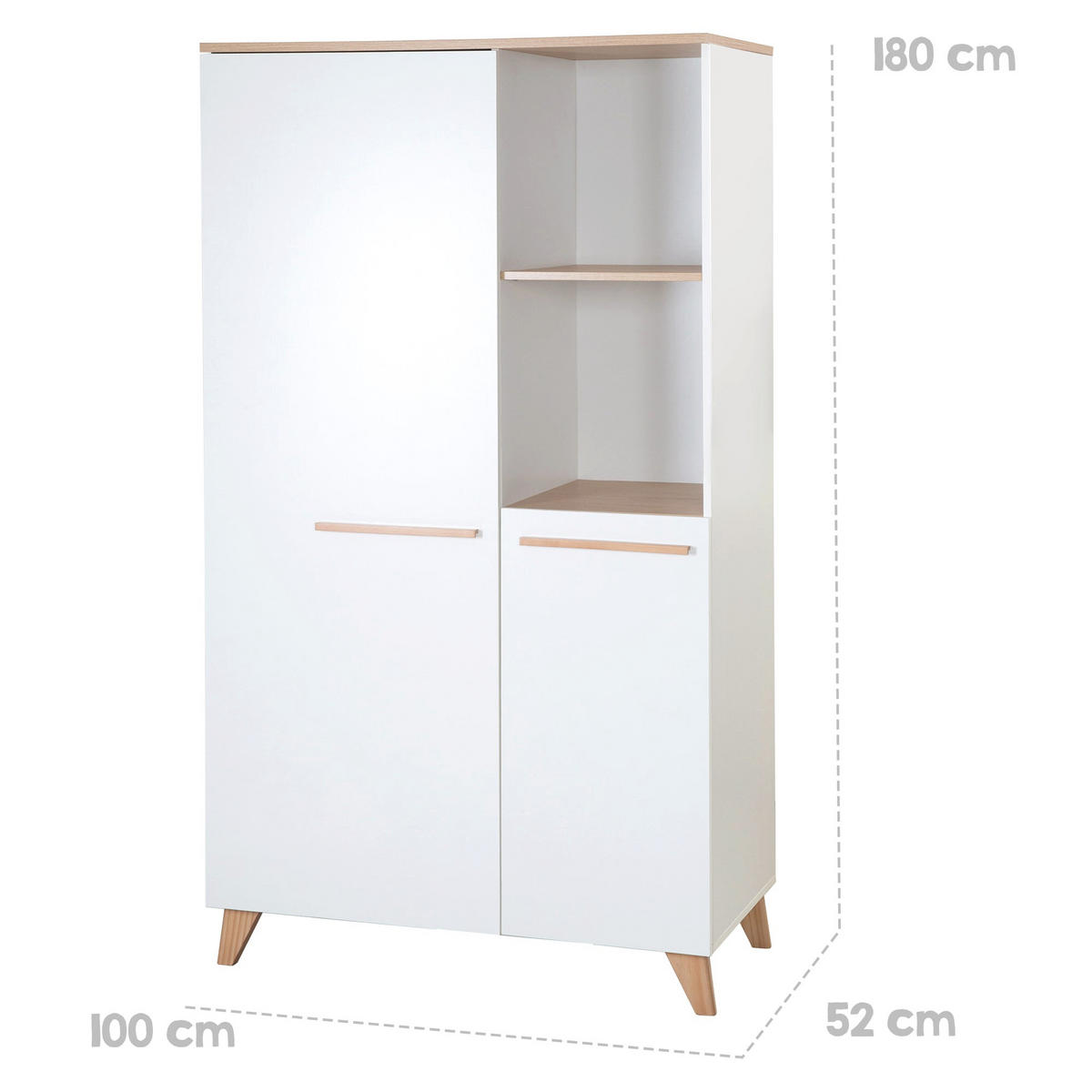 GYEREK RUHÁSSZEKRÉNY Leon 2 ajtós - méztölgy/fehér, faalapú anyag/fa (100/180/52cm) - Roba