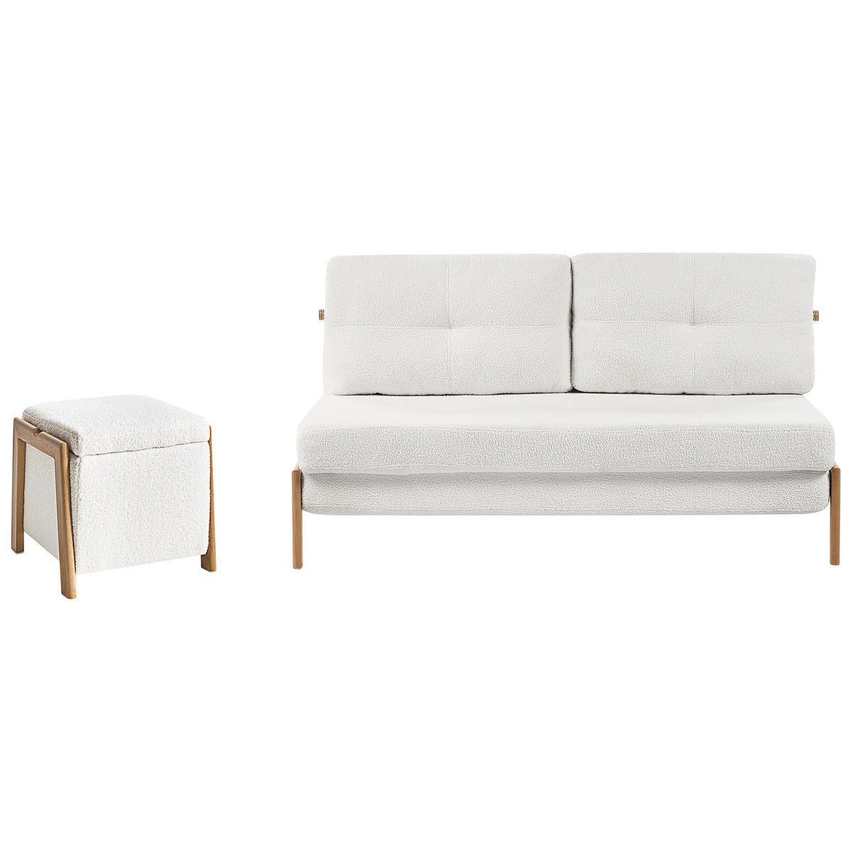 SOFA-SET 3-Sitzer mit Pouf Bouclé Weiß Edland - Weiß/Braun, Textil (152/92/76cm) - Beliani