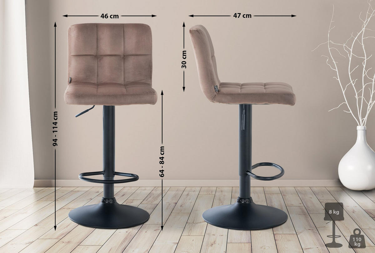 BARHOCKER Peran Samt schwarz braun - Schwarz/Braun, Textil/Metall (46/114/47cm) - TPFLiving