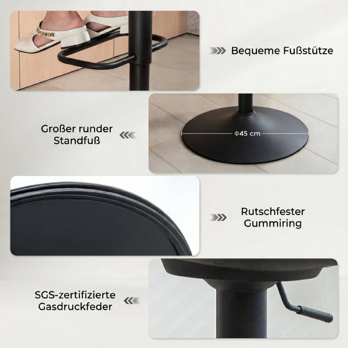 BARHOCKER DE-36068 2er Set drehbar höhenverstellbar Grau - Beige, Metall (46/103/53.5cm) - ComfortXL