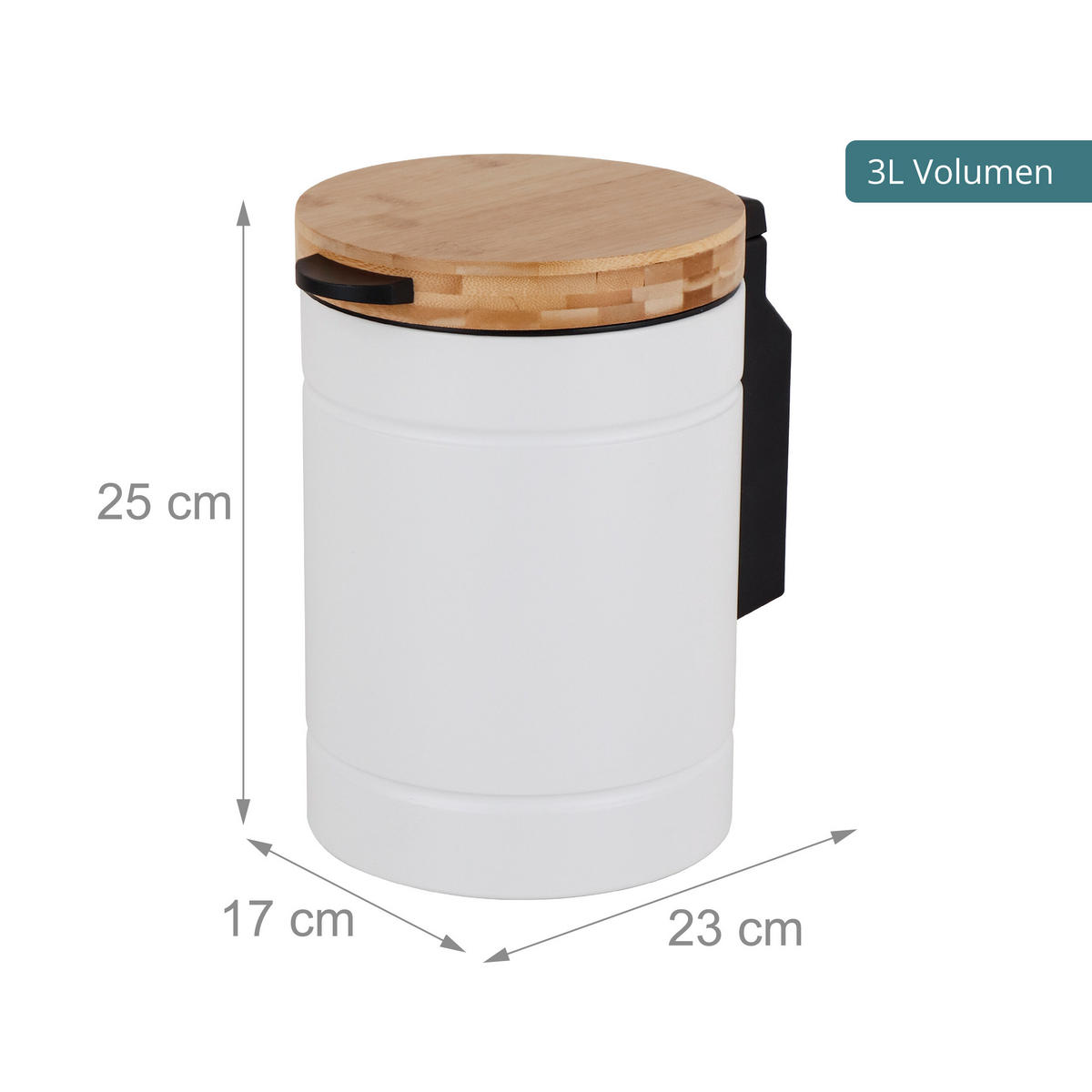 WANDKOSMETIKEIMER3LBAMBUSDECKELRUND - Weiß, Holz/Kunststoff (17/25/23cm) - Relaxdays