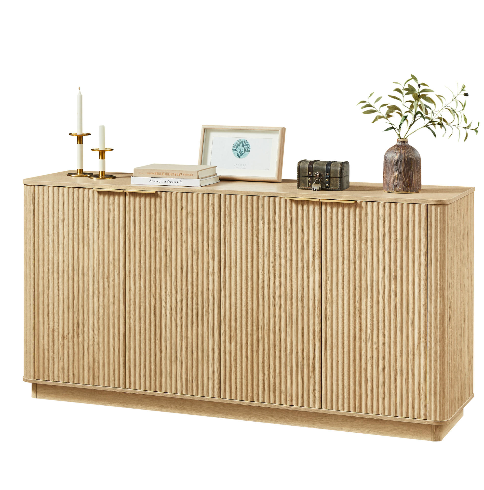 SIDEBOARD 160/40/80 cm in Eiche-Optik mit 4 Türen & wellenförmiger Front - Eichefarben, Holzwerkstoff (160/80/40cm) - BEAOK
