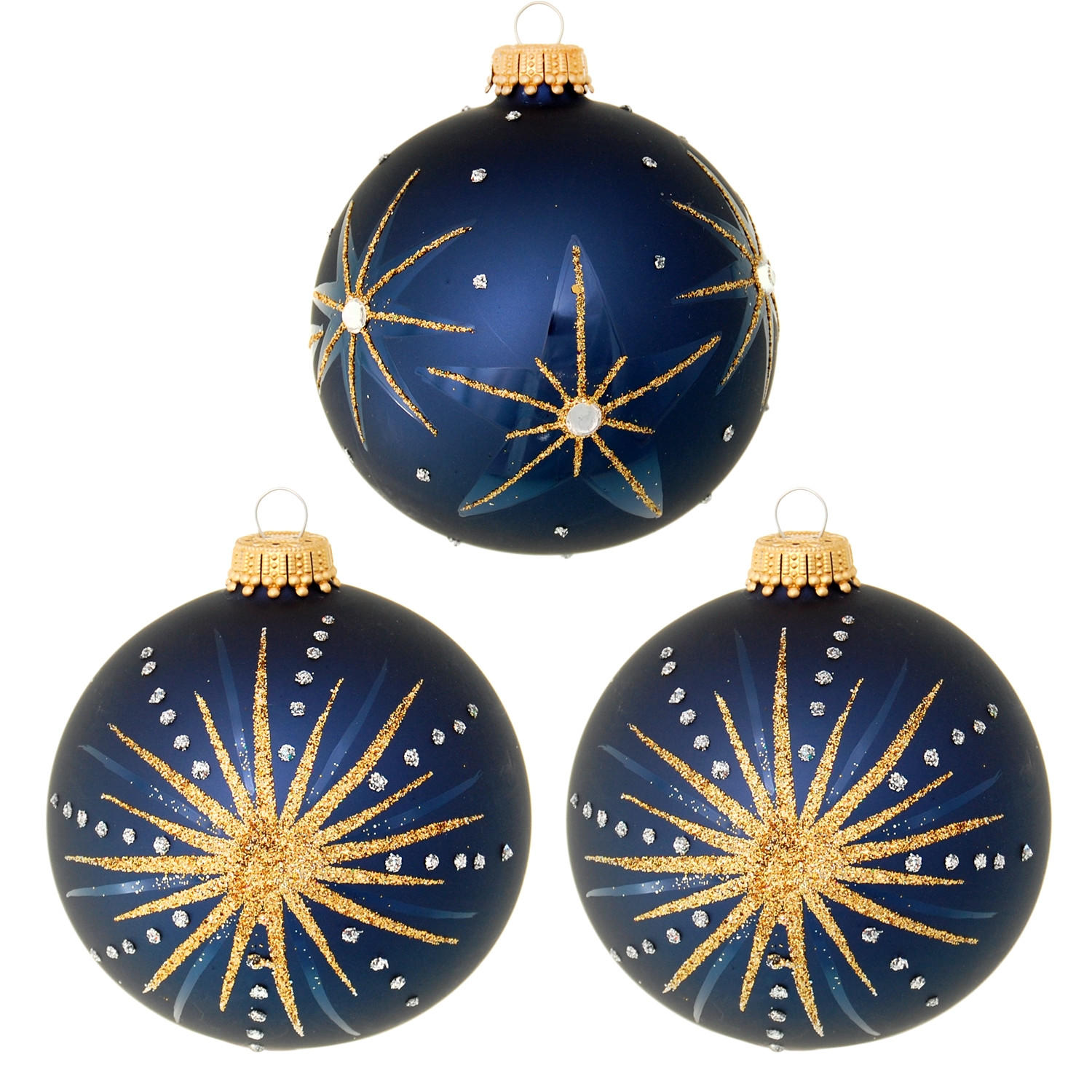 CHRISTBAUMKUGELN Sternennacht Blau 8cm (Glas / 3 Stk.) - Blau, Glas (8/8/8cm) - Krebs Glas Lauscha