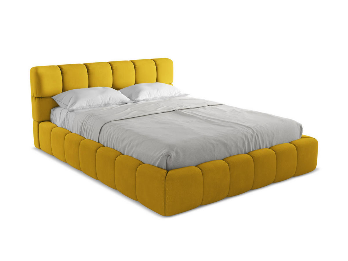 POLSTERBETT mit Bettkasten und Lattenrost 180x228 Gelb - Currygelb/Gelb, Kunststoff/Textil (160/200cm) - Makamii