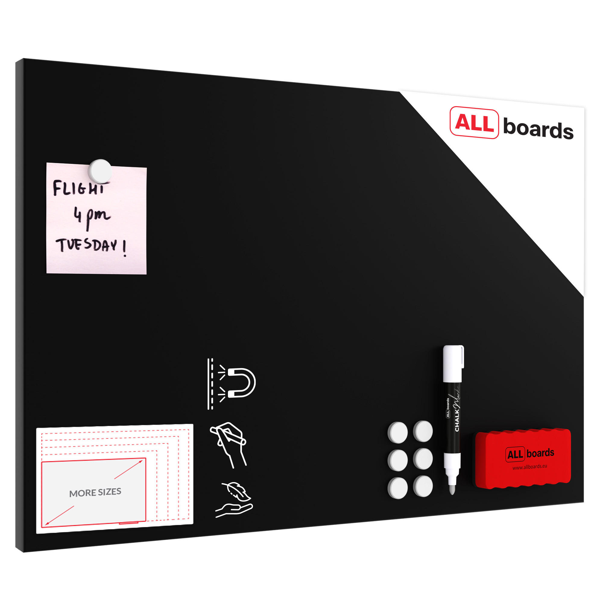 METALBOARD mit Kreideoberfläche 60x40cm + Zubehör-Set - Schwarz, Metall (60/40/1.8cm) - ALLboards