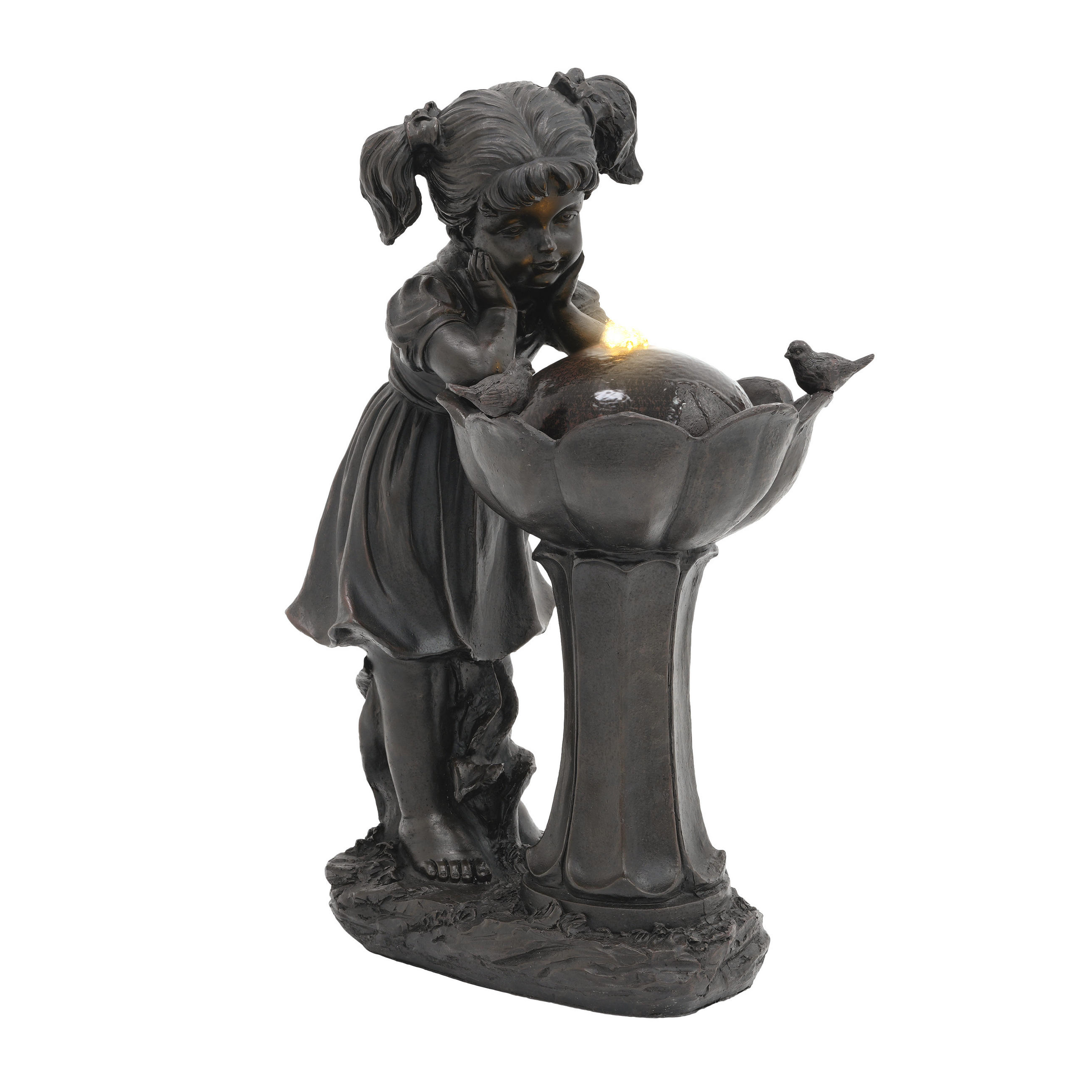 GARTENBRUNNEN LED Kupfer Mädchen Figur 65.5cm Außen Terrasse - Bronzefarben, Naturmaterialien (30/42/65.5cm) - FLIEKS