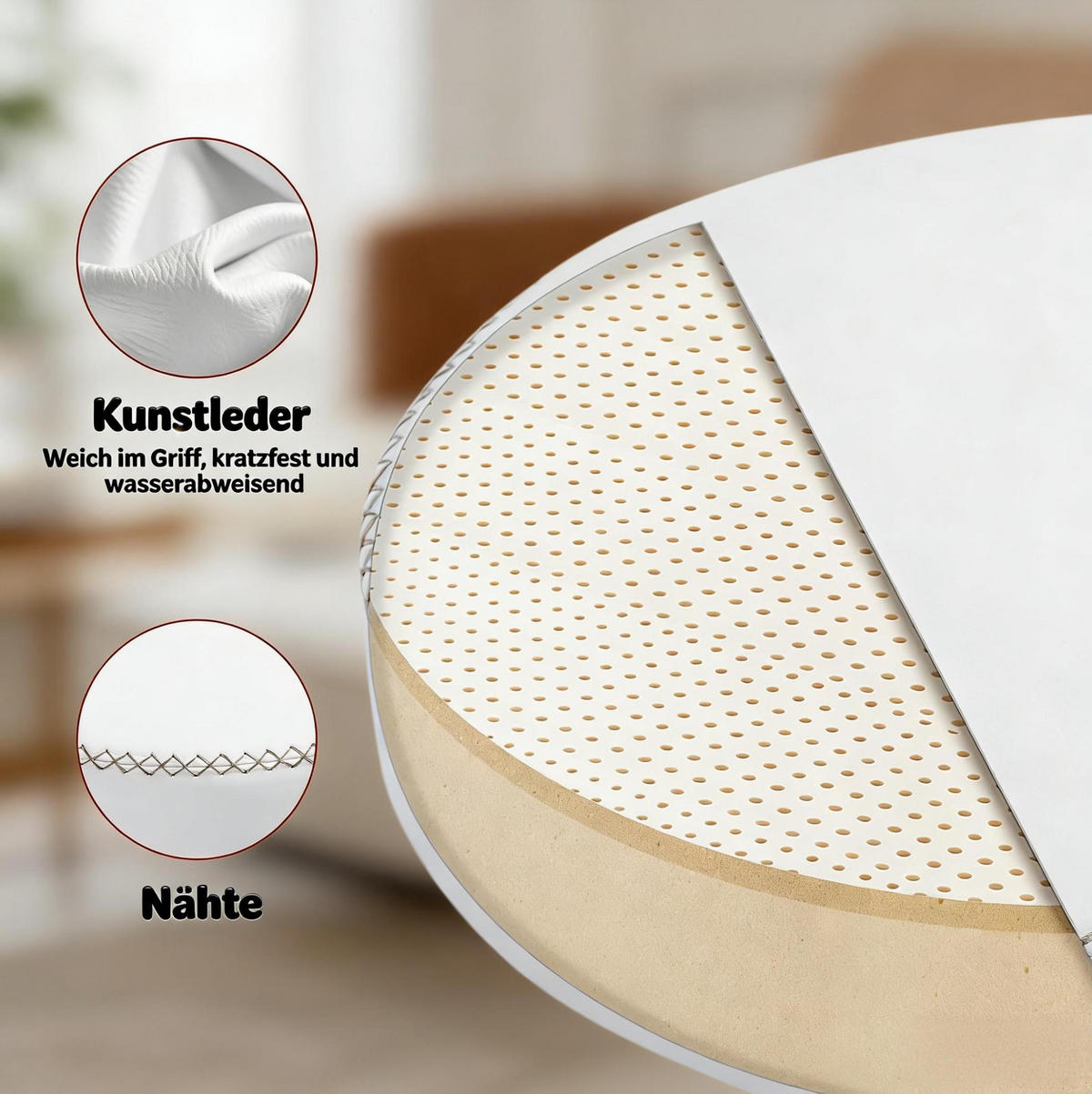 BÜROHOCKER höhenverstellbar mit Rollen 46-58 cm PU White - Weiß, Metall (49/58/49cm) - Meubliv