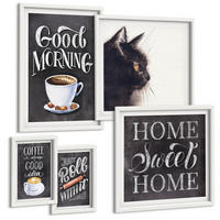 BILDER SET 5er Set - 50x50 cm & 20x30 cm & 40x60 cm Weißer Rahmen - Hausküchenthemen Katze - Weiß, Kunststoff (40/60cm) - TULUP