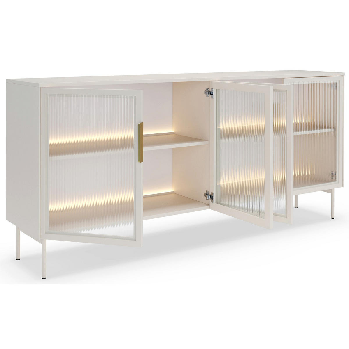 SIDEBOARD Lumi 4-türig mit Glasfronten Kaschmirgrau 181 cm - Taupe/Goldfarben, Holzwerkstoff/Metall (181.3/82.6/39.3cm) - Selsey