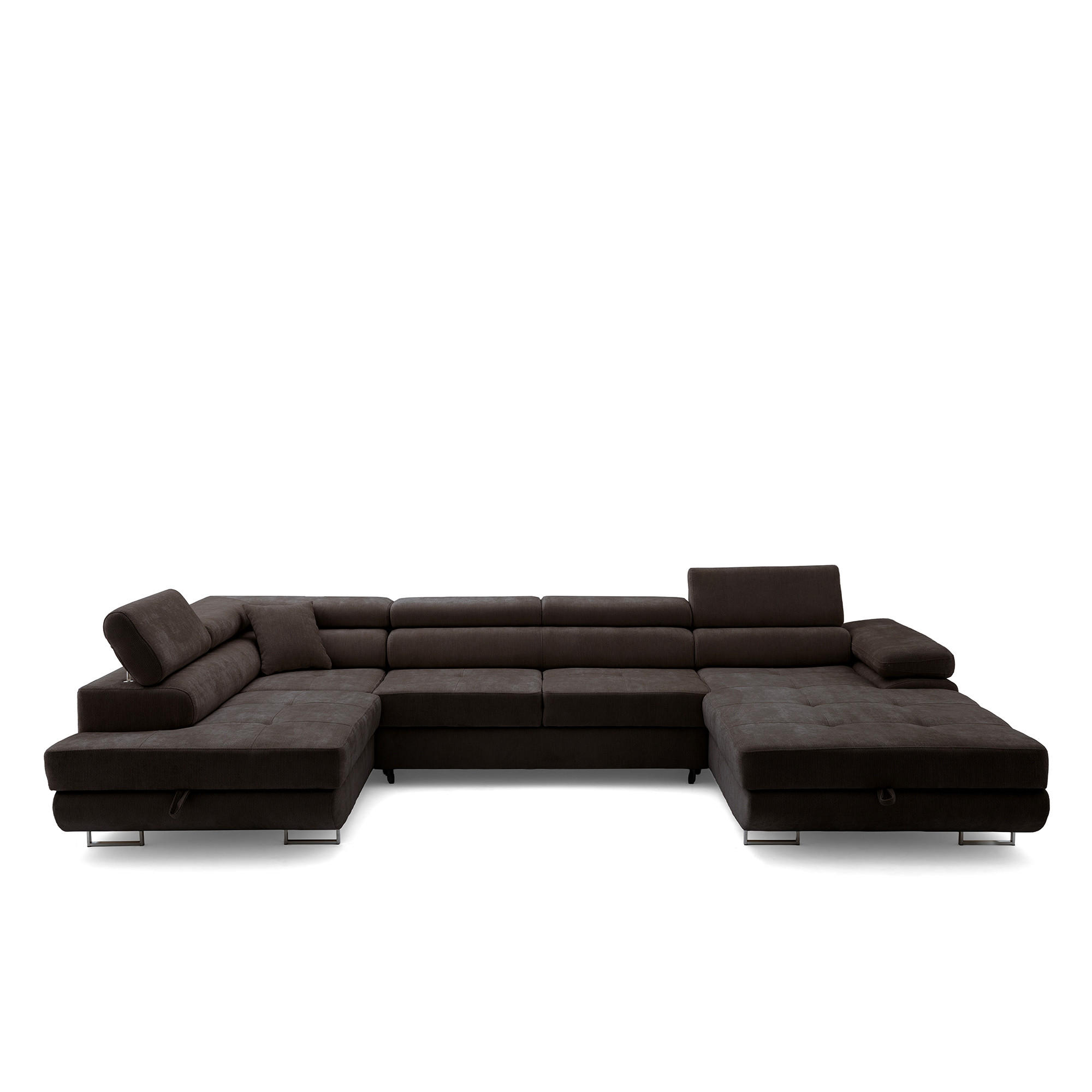 ECKSOFA U-Form WILD U Links mit Schlaffunktion 130x260 Chenille Dunkelbraun - Dunkelbraun/Silberfarben, Holz/Textil (350/90/203cm) - Muffo