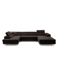 ECKSOFA U-Form WILD U Links mit Schlaffunktion 130x260 Chenille Dunkelbraun - Dunkelbraun/Silberfarben, Holz/Textil (350/90/203cm) - Muffo