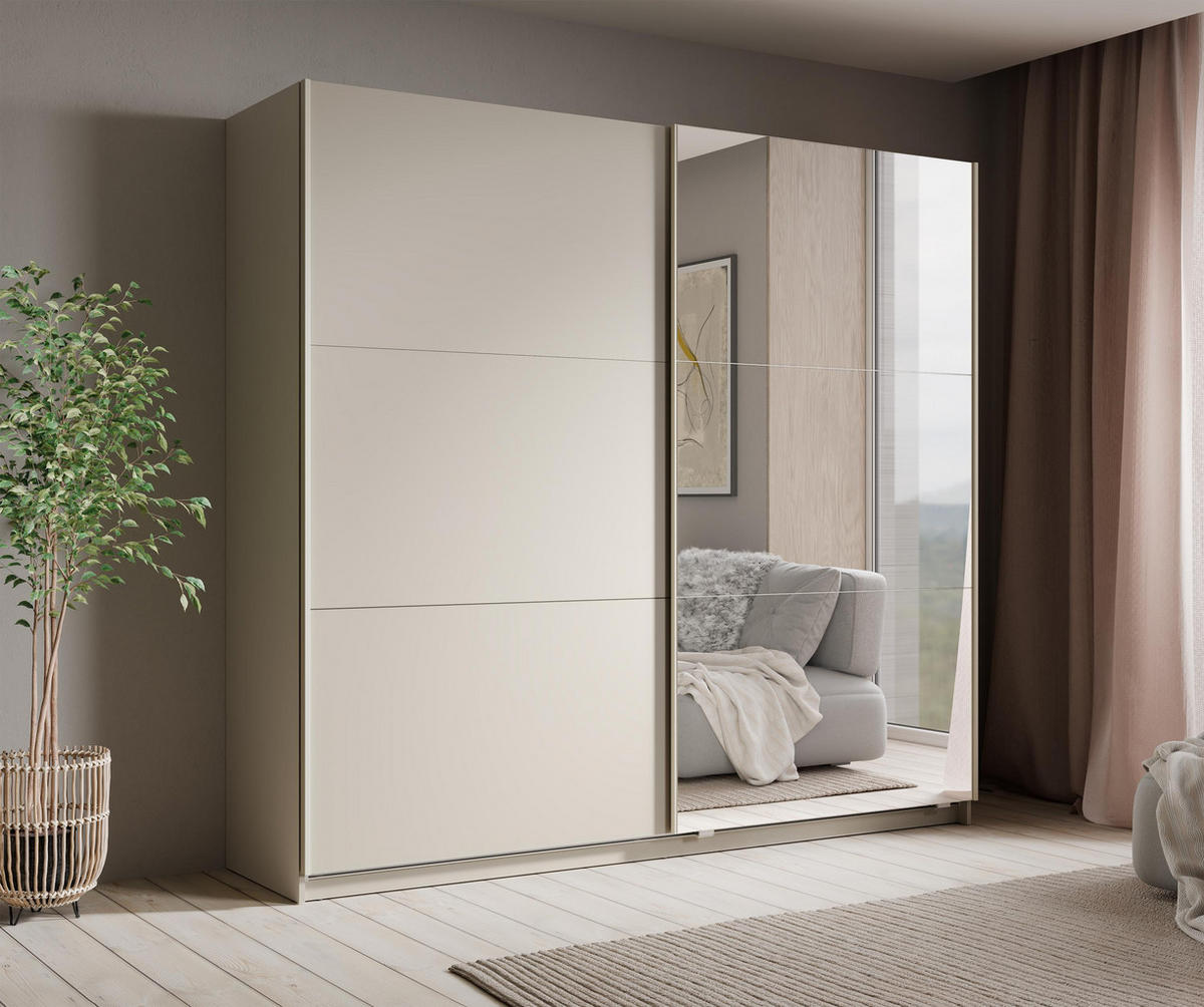 SCHWEBETÜRENSCHRANK Lunoria 221 cm Beige mit Spiegel - 221/207/60 cm - Beige, Holz/Holzwerkstoff (221/207/60cm)