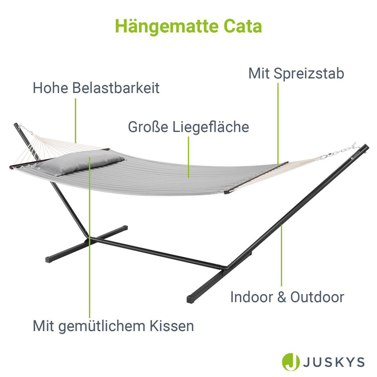 HÄNGEMATTE Cata hellgrau 360x120x115 cm inkl. Kissen - Hellgrau, Textil/Metall (140/115/360cm) - Juskys