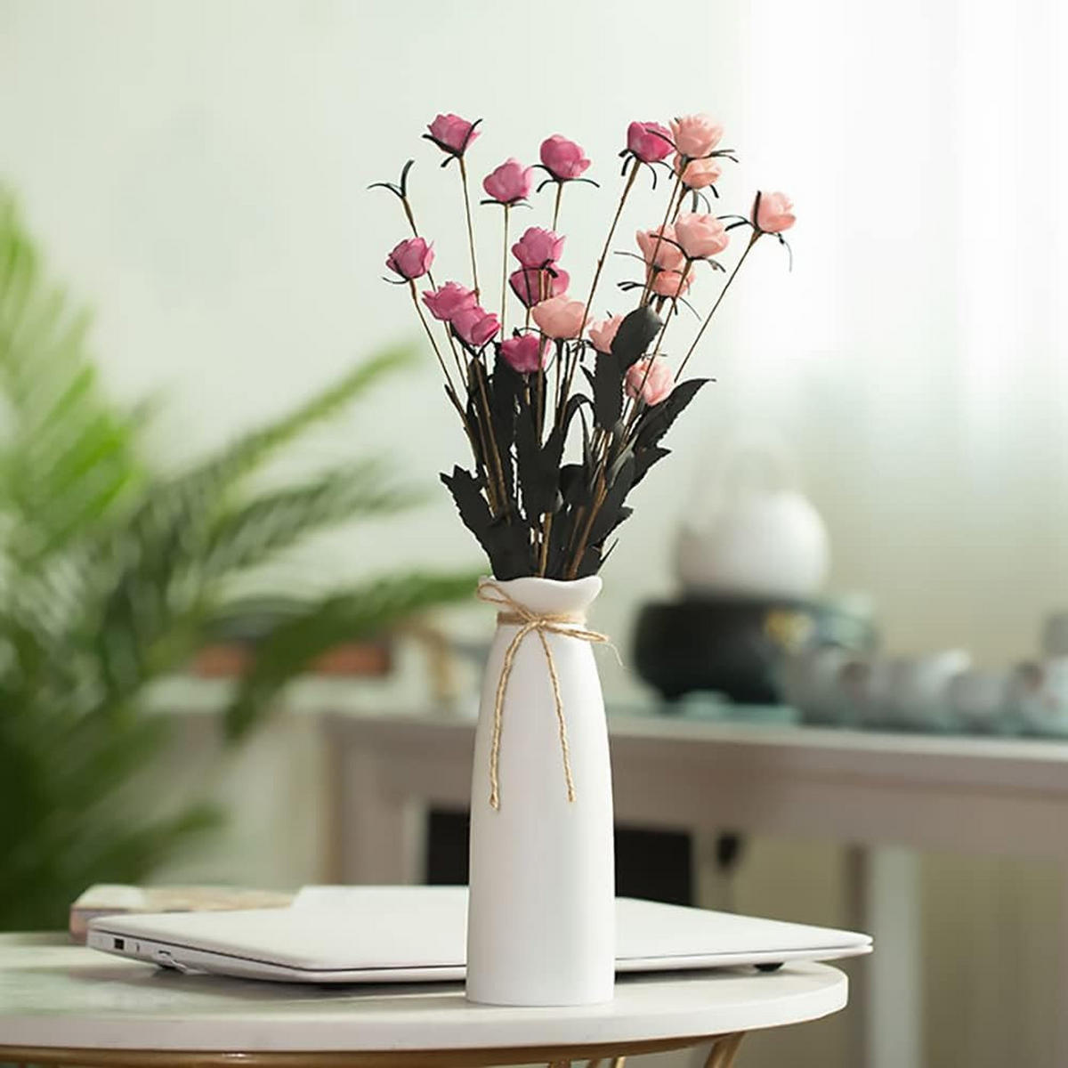 VASE 7 x 7 x 21 cm Keramik - Weiß, Keramik (7cm) - LIBRATON