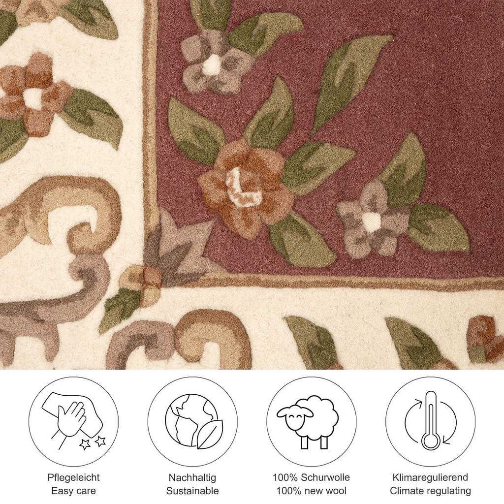 Thumbnail - Theko Handtuftteppich, Rosa, Textil, Floral, Rechteckig, 90x160 cm, Care & Fair, für Fußbodenheizung geeignet, Teppiche ...