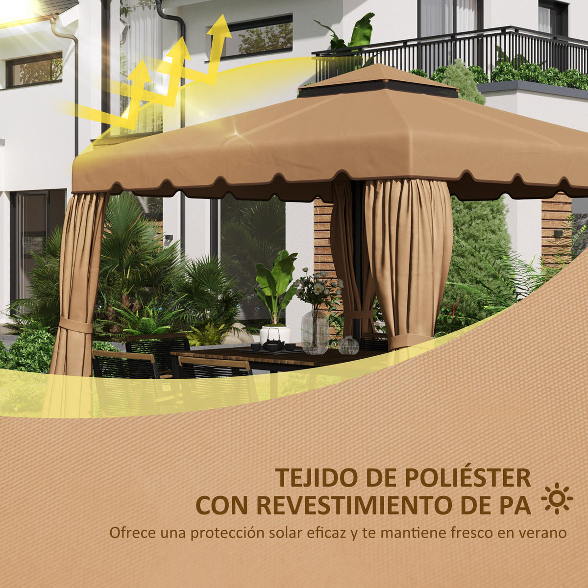 ERSATZDACH, für 3x3 m Pavillon mit Doppeldach und 8 Abflusslöchern, khaki - Multicolor, Kunststoff (300/300cm) - FORIOUS