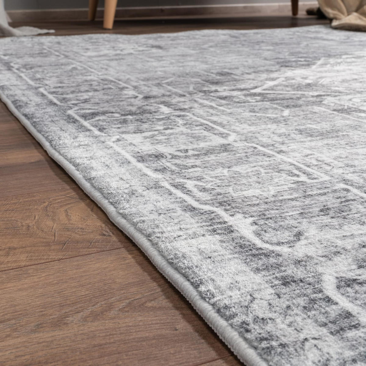 KURZFLORTEPPICH Waschbar, im Vintage-Stil, Grau, 120 x 160 cm - Grau, Textil (160/120cm) - KADIMA DESIGN