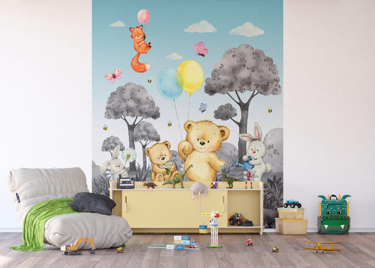 FOTOTAPETE Wald mit Waldtieren 270 x 225 cm - Multicolor, Papier (270/225cm) - Sanders & Sanders