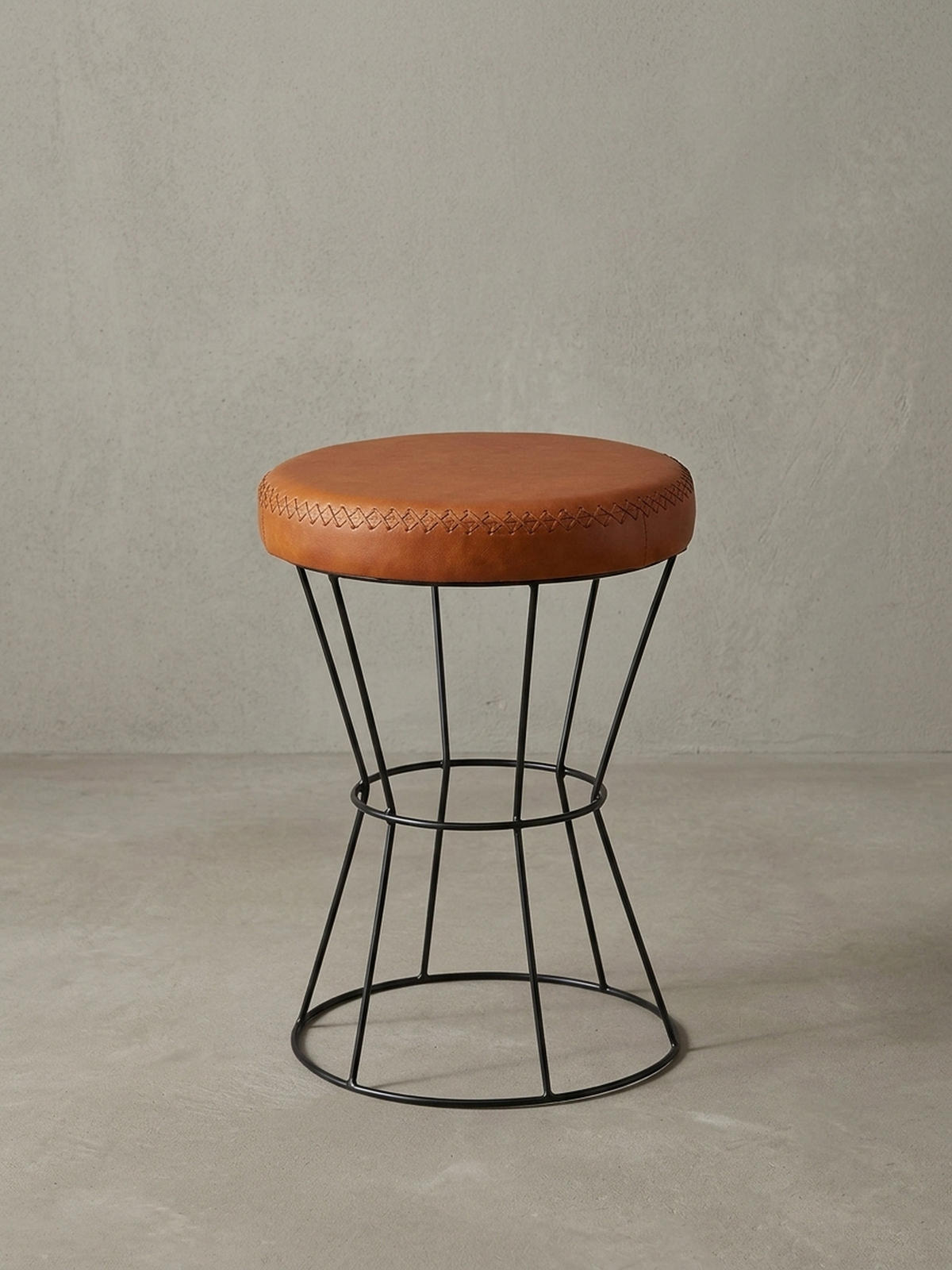 SITZHOCKER – Echtleder, Industrial-Stil - Schwarz/Braun, Leder/Metall (35/48/35cm) - KADIMA DESIGN