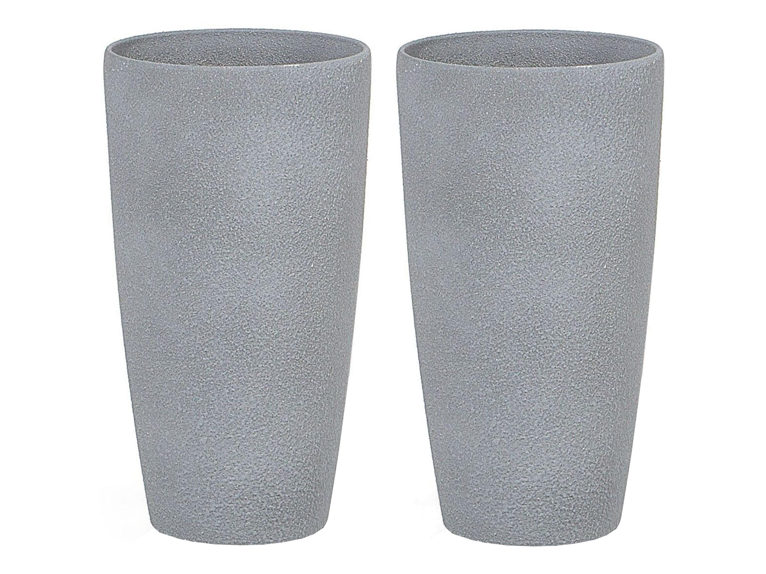 BLUMENKÜBEL 2er-Set grau rund 23/23/42 cm Abdera - Grau, Stein (42cm) - Beliani