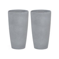 BLUMENKÜBEL 2er-Set grau rund 23/23/42 cm Abdera - Grau, Stein (42cm) - Beliani