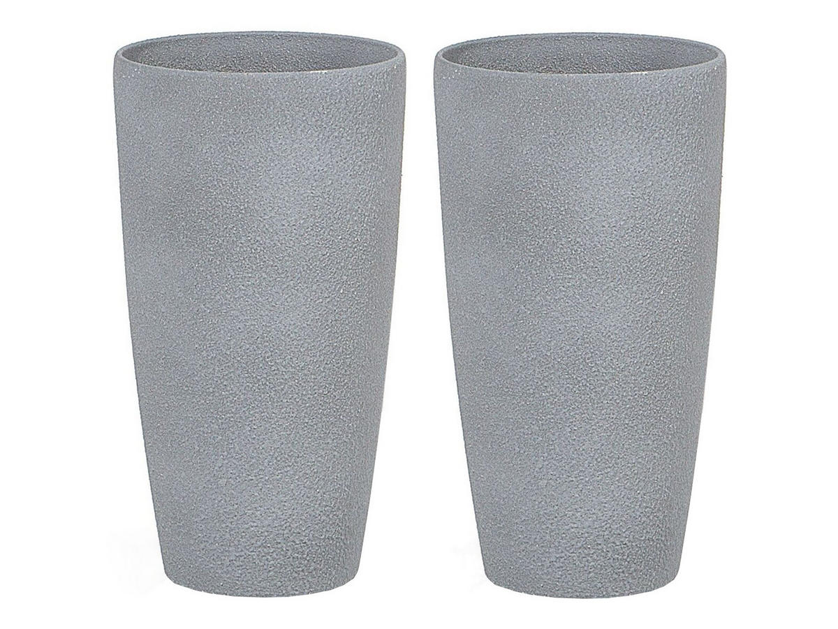 BLUMENKÜBEL 2er-Set grau rund 23/23/42 cm Abdera - Grau, Stein (42cm) - Beliani