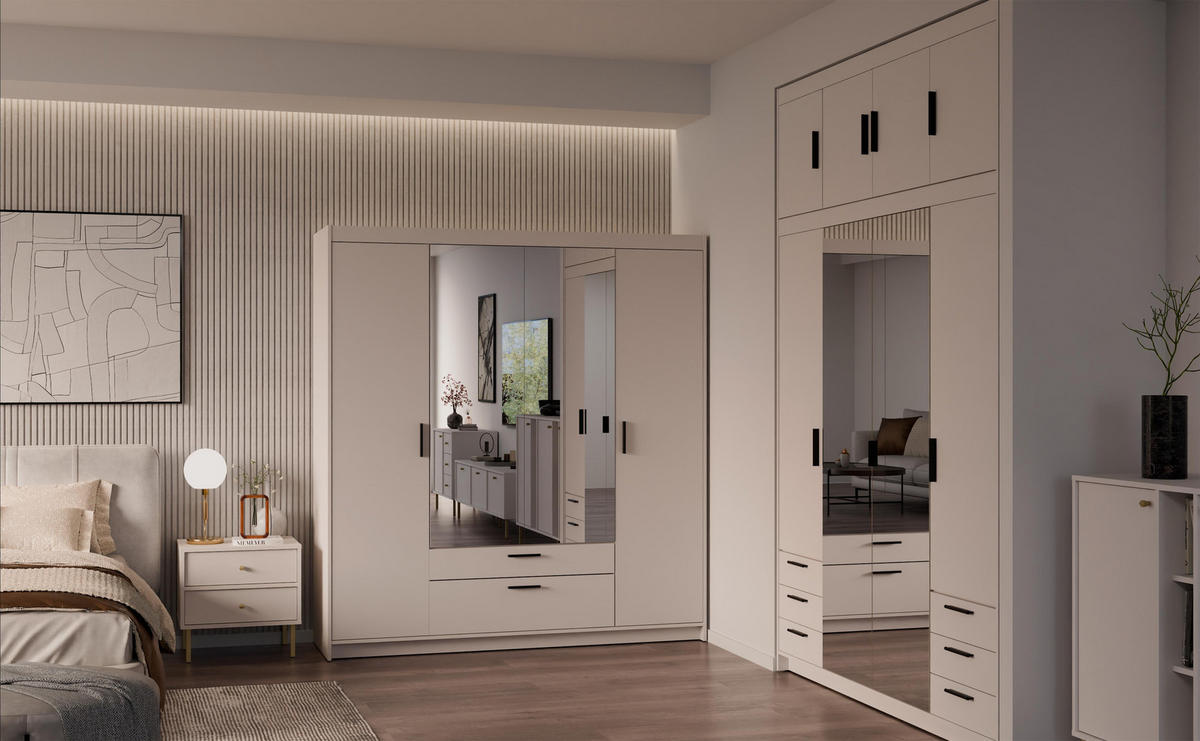 KLEIDERSCHRANK Storicos Beige 176,3/190,5/53 cm - 4T2S Modern mit Schubladen und Spiegel - Beige, Holzwerkstoff/Kunststoff (176.4/190.6/53cm) - AX Living