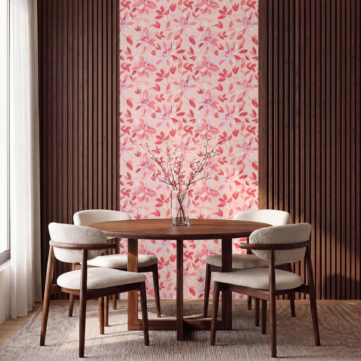 TAPETE - Botanisch - Blumen - Rot - 160x300 cm - Koralle, Papier (160/300cm) - OnlyWow