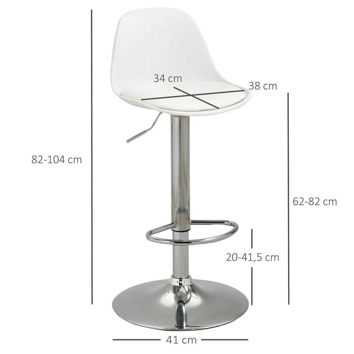 BARHOCKER 2er-Set höhenverstellbar drehbar Weiß Kunstleder - Weiß, Metall (42/104/38cm) - Meubliv