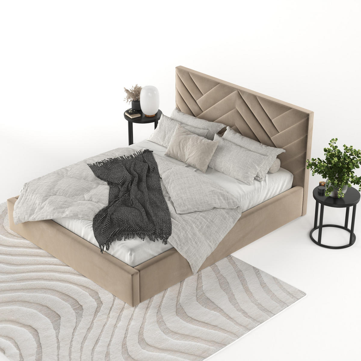 POLSTERBETT Arco 160/200 cm Taupe im Paros Stoff - Taupe/Schwarz, Holz/Holzwerkstoff (160/200cm) - AltaBeds