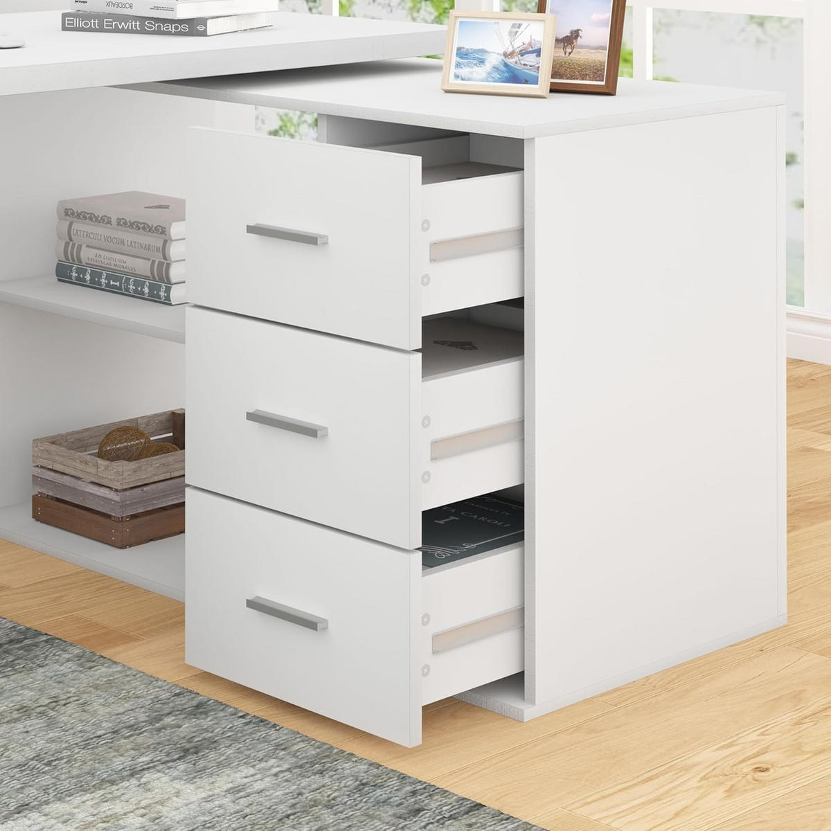 SCHREIBTISCH mit Schubladen flexibel 140 x 50 x 76 cm - Weiß, Holzwerkstoff/Metall (50/140/76cm) - Quality Elegance