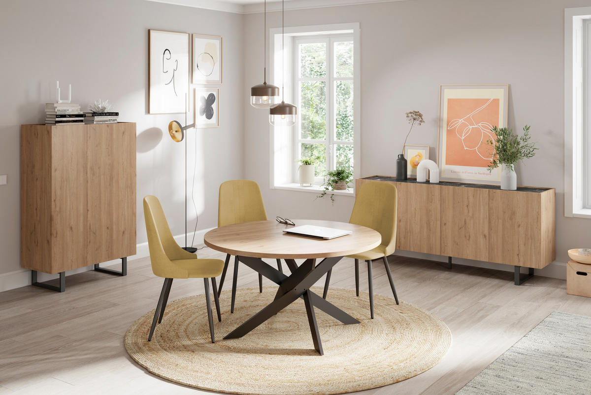 ESSTISCH Ther Schwarz 120/120/77 cm - Schwarz, Holz (120/120/77cm) - Calicosy