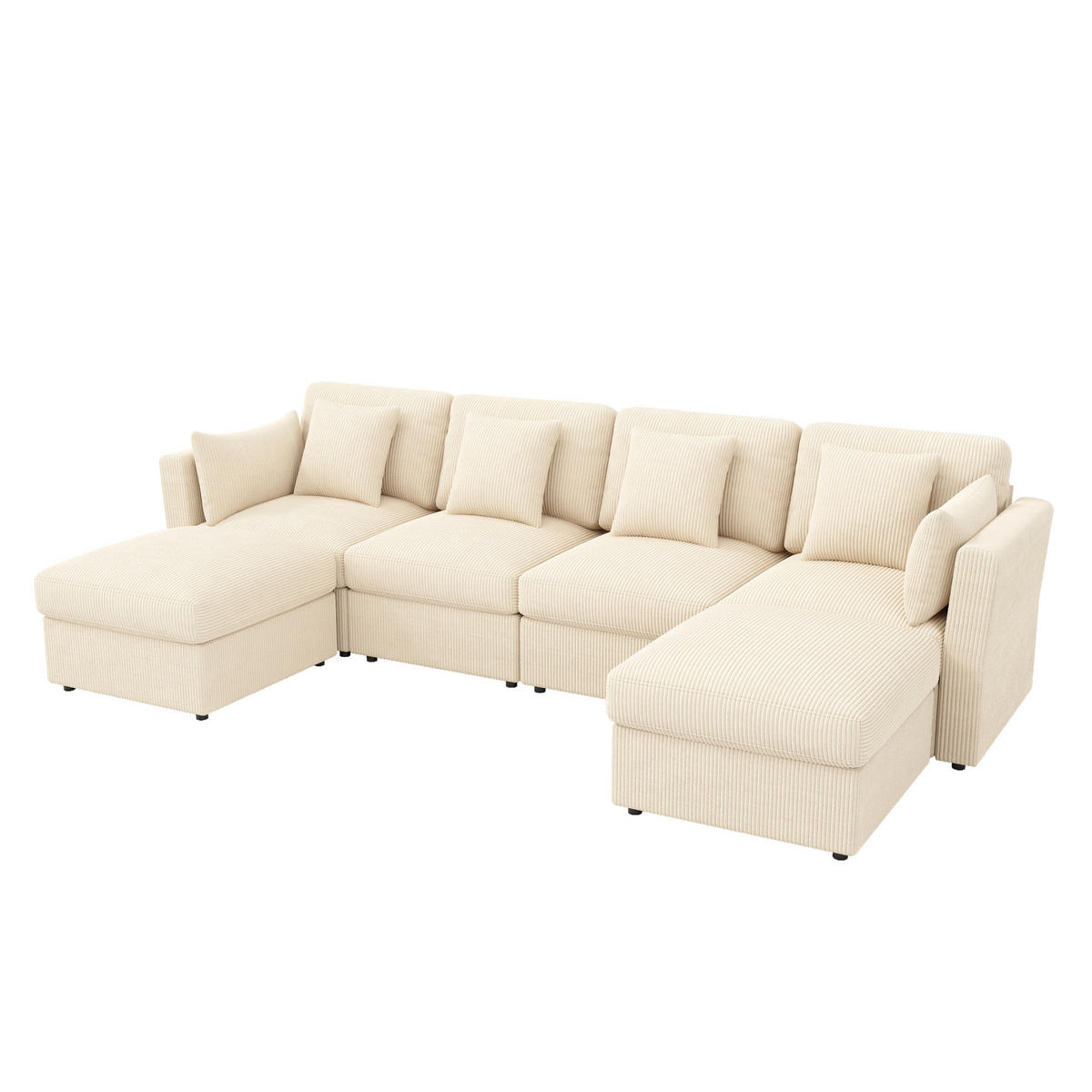 ECKSOFA 290/159,5/89 cm beige aus Cord mit verstellbaren Armlehnen und Hockern - Beige, Textil (159.5/290cm) - OKWISH